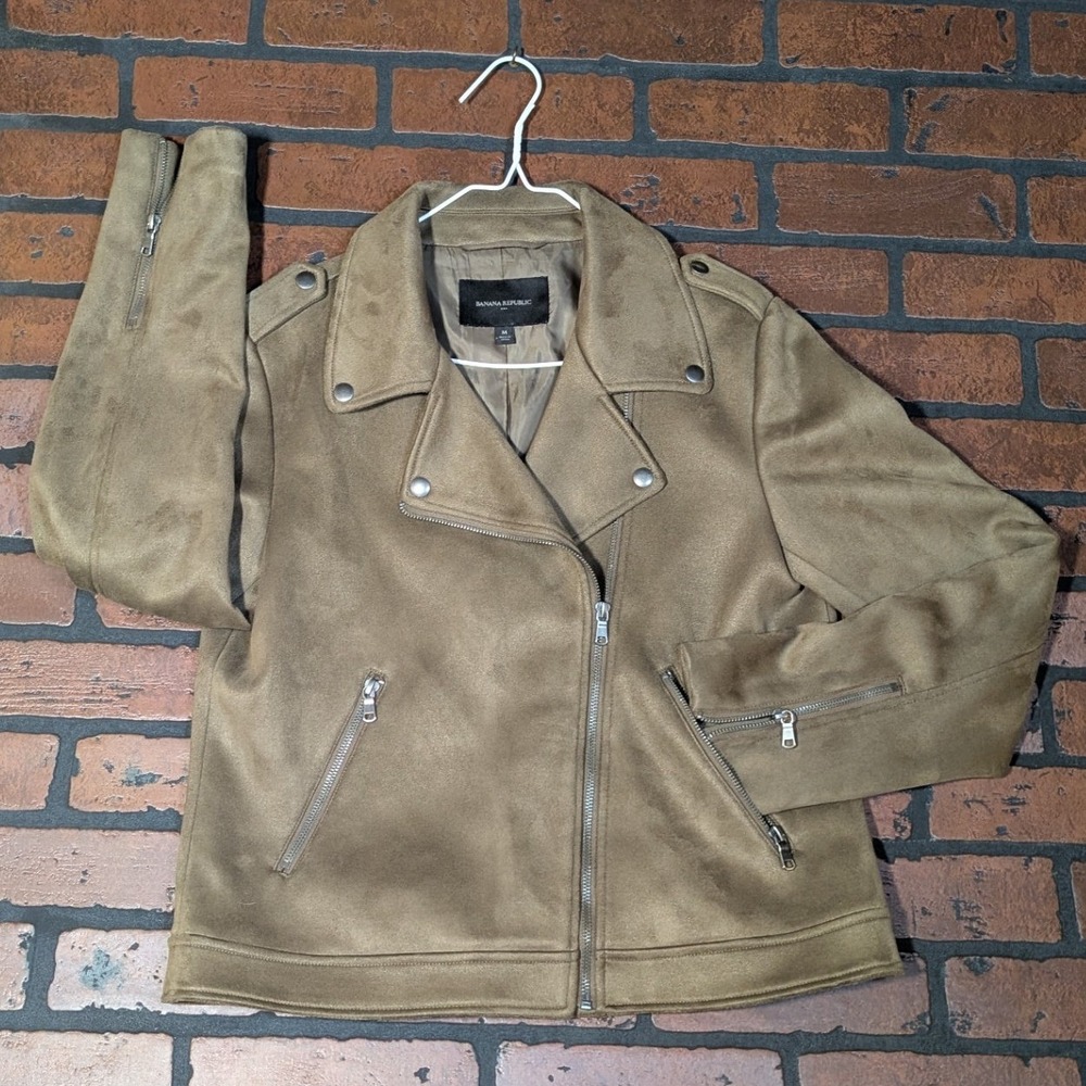 Banana Republic Vegan‎ Suede Moto Jacket Women's M Asymmetrical Zip Biker